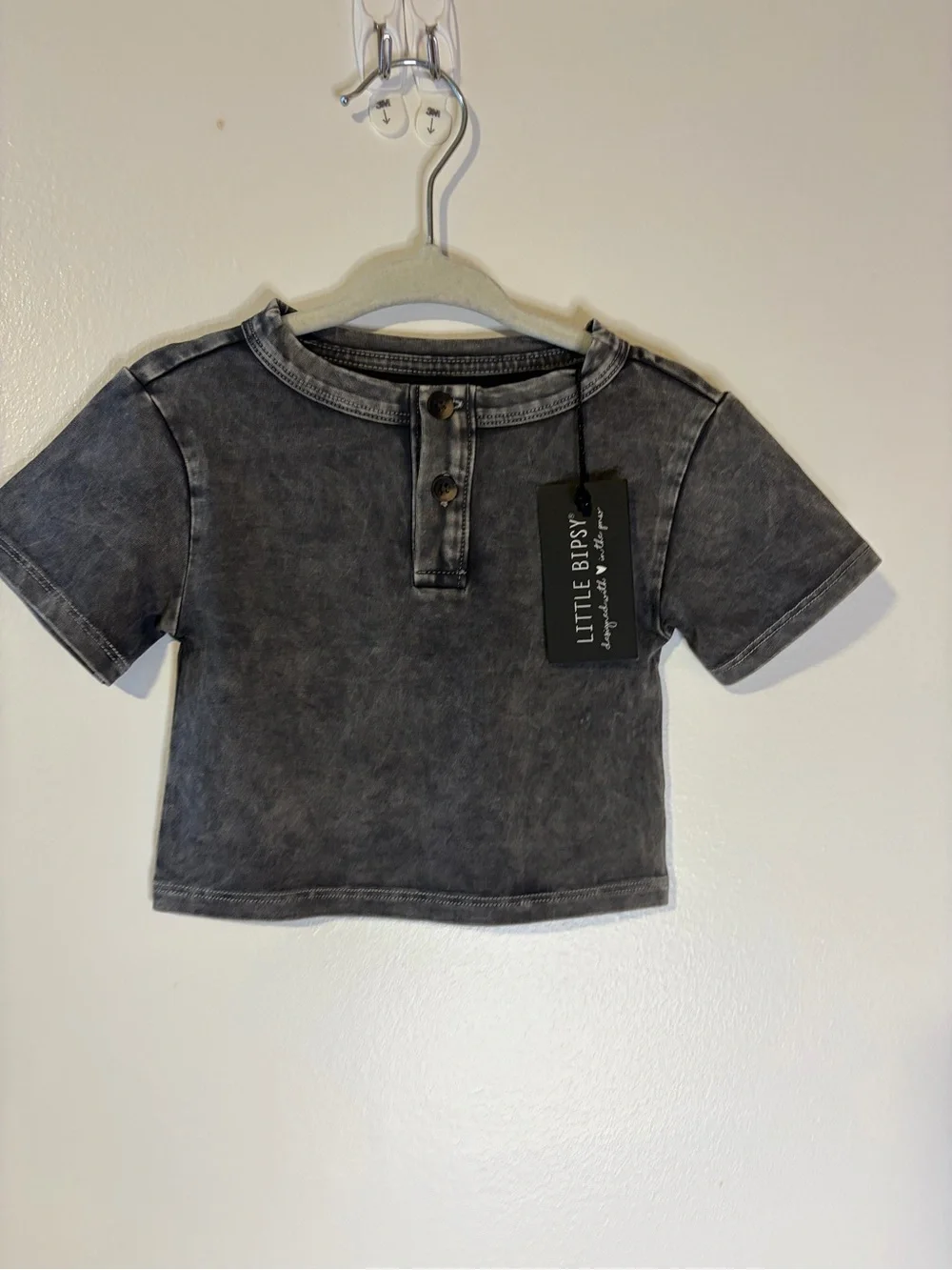Little Bipsy Mineral-Wash Gray Short Sleeve Henley Tee
